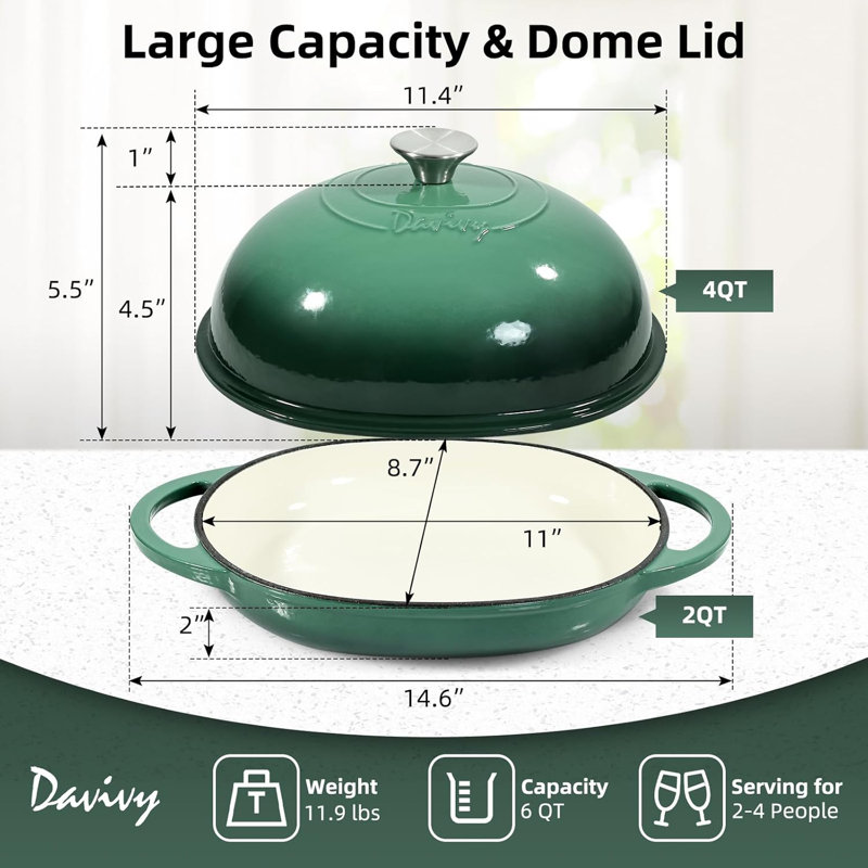 Cocotte en fonte émaillée 6 pte Davivy avec couvercle vert forêt