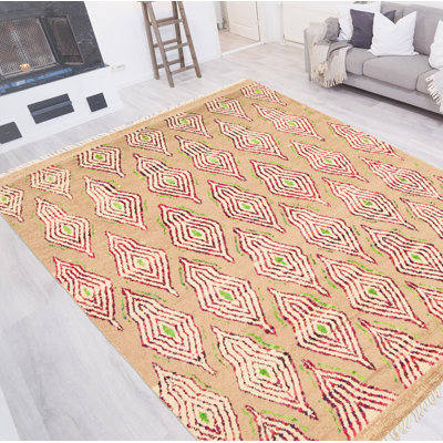 One-of-a-Kind Ayren Hand-Knotted New Age Pak Moroccan Tan 8'11" x 12'6" Wool Area Rug