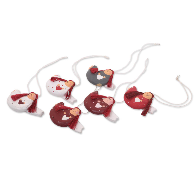 Figurine suspendue en bois anges rouge