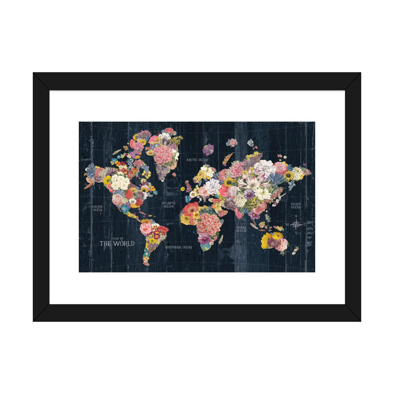 «Botanical Floral Map Words» par Wild Apple Portfolio - impression d'art graphique, H 24 po x l 32 po x P 1 po, Blanc