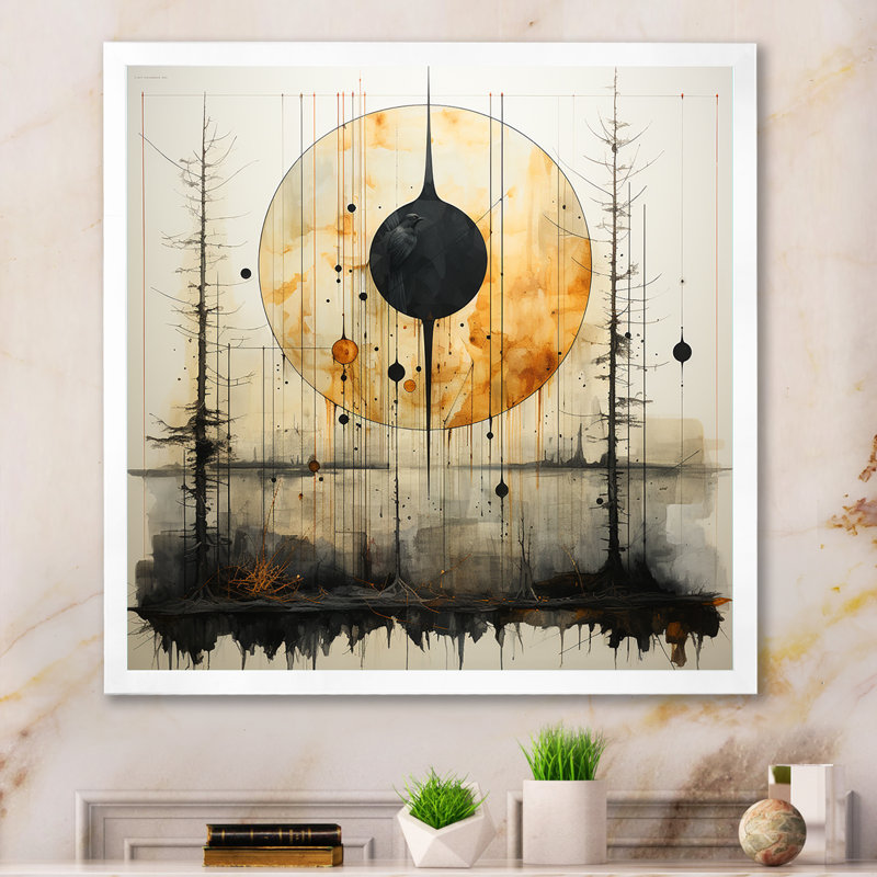 Full Moon Revelations Vintage Illustration - Abstract Landscape, Art mural, Cadre simple blanc, H 30 po x l 30 po x P 1 po