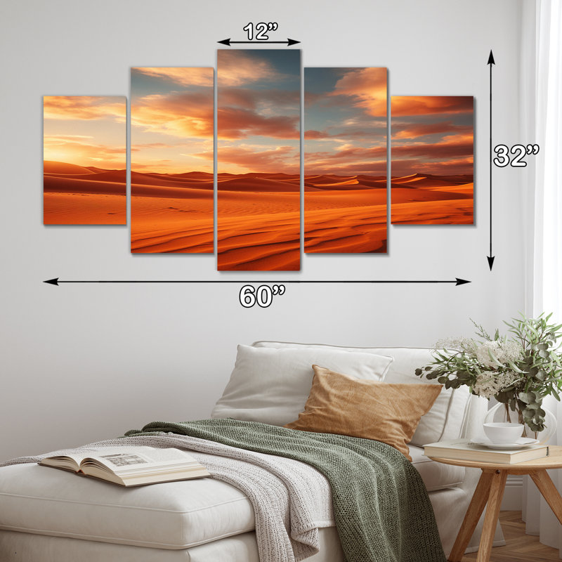 Sahara, désert, pays multiples I - paysages, art mural sur toile - 5 panneaux