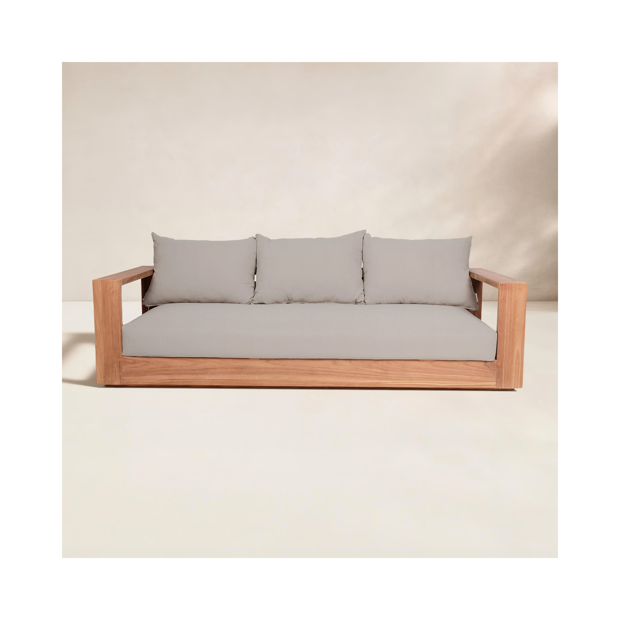 Gazel 87'' Wide Teak Patio Sofa with Cushions, Gray