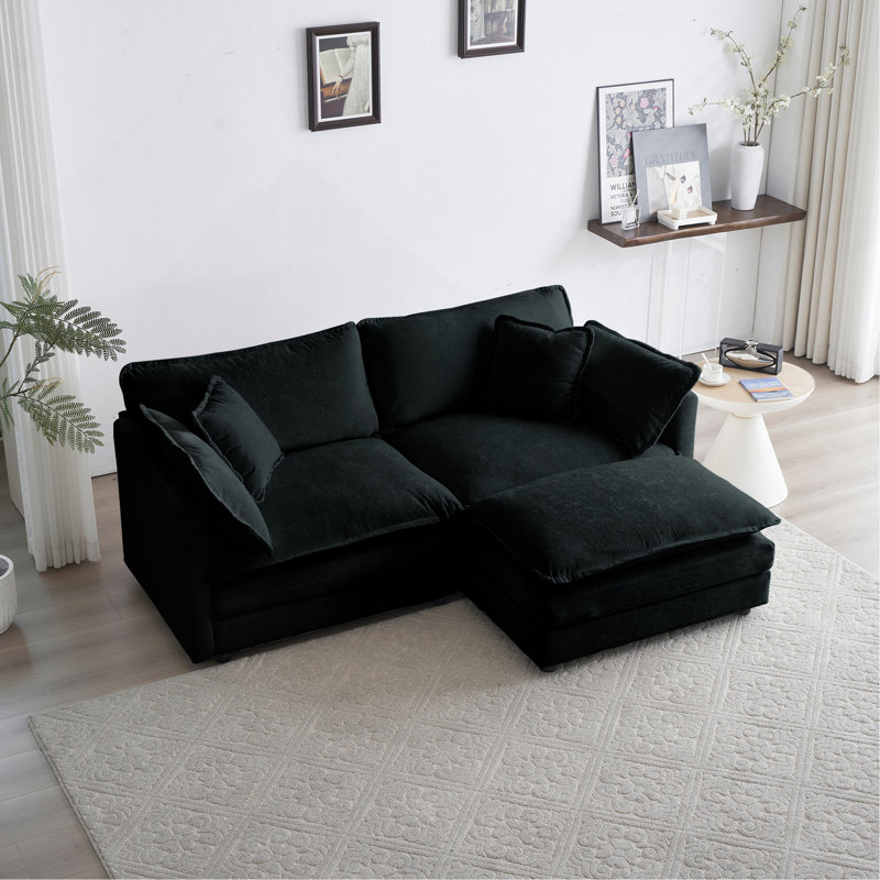 Canapé en chenille deux places avec 1 repose-pieds