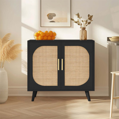 Elegant Buffet Cabinet With Spacious Storage, Rattan Doors, And Solid Wood Feet For Versatile Home Use