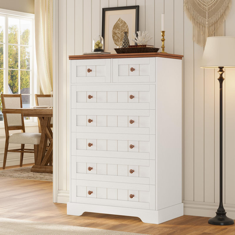 7 Drawer Dresser, 51.4 Inch High Dresser With Hand Carved Panels, Large Wooden Closet Storage Organizer Dresser For Bedroom, Living Room, Hallway