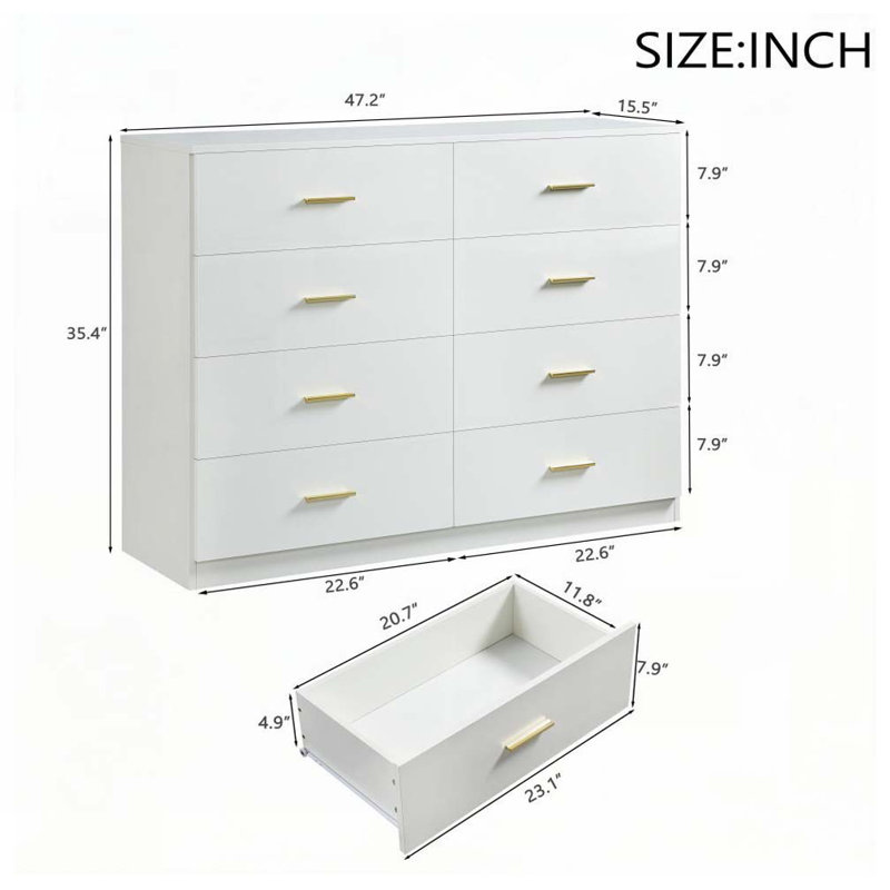Commode 8 tiroirs, Blanc antique