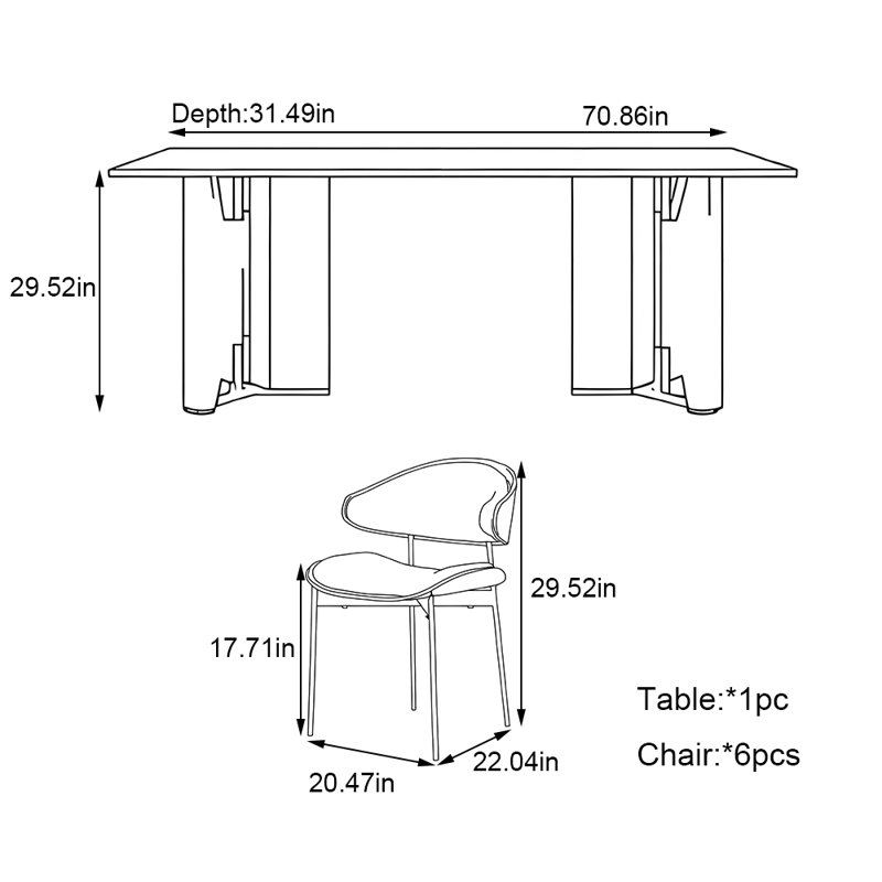 Ensemble de table de salle à manger simple en acier inoxydable, H 29,52 po x L 70,86 po x l 31,49 po 