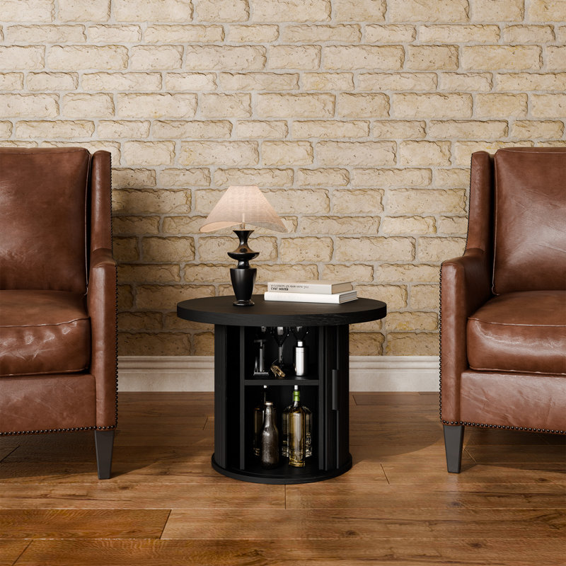 23.6" W Round Coffee Table with Storage, Mid Century Modern Table for Living Room, Black, 17.7" H x 23.6" L x 23.6" W