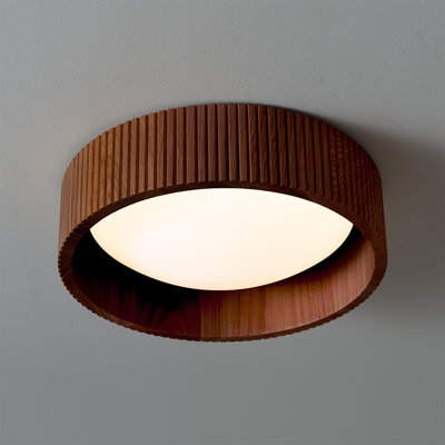 Tambo 14" Flush Mount Ceiling Light - Glass Diffuser, Weathered Brass, Dark Walnut, Dimmable