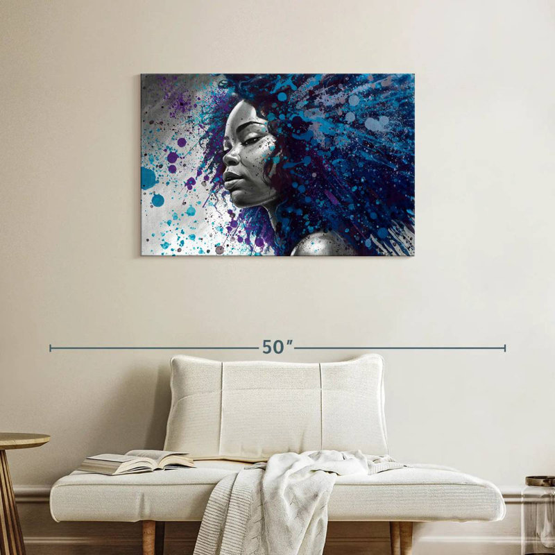 Leisha Splashy bleu Afro, H 24 po x l 36 po