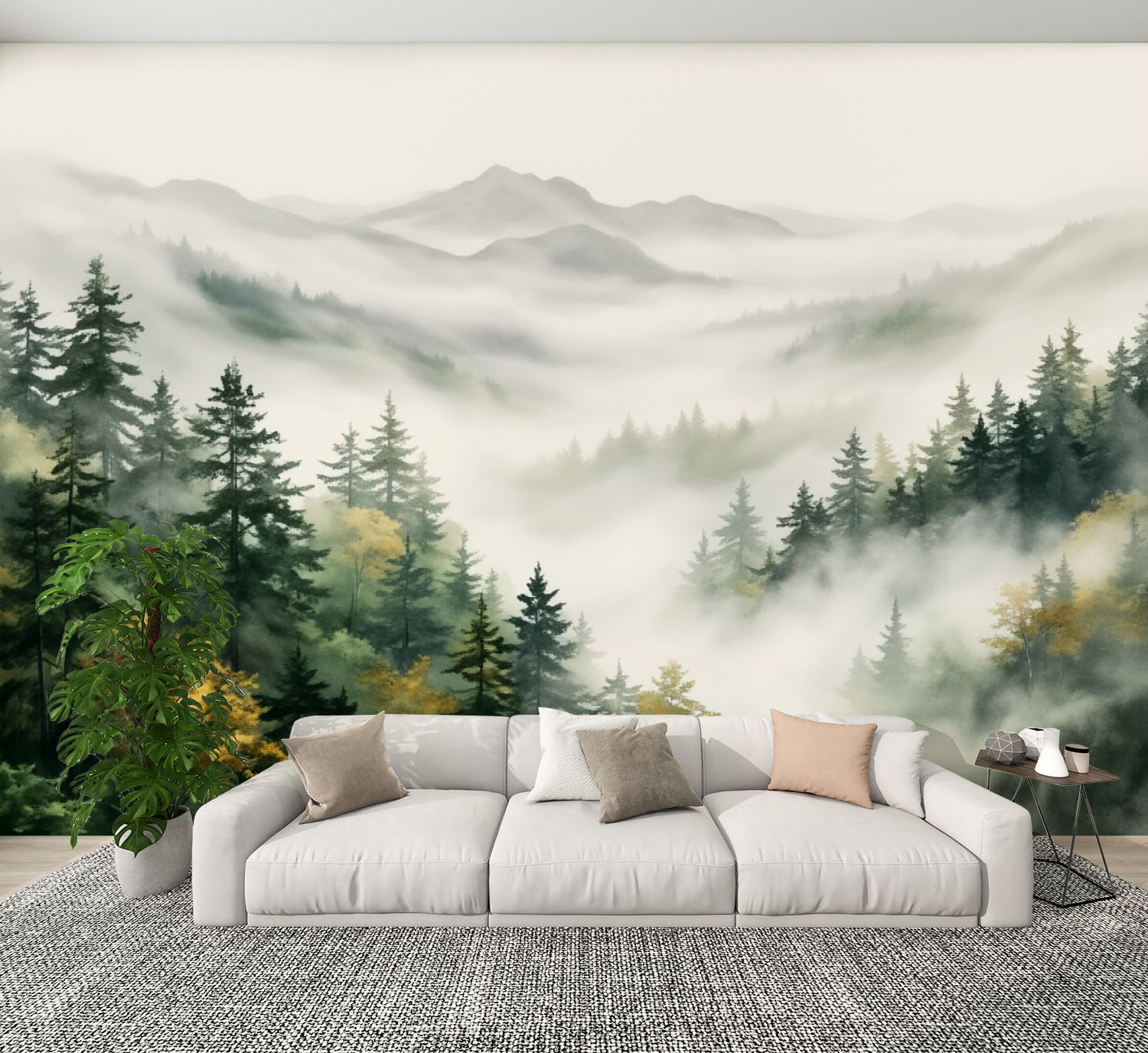Red Barrel Studio Peel and Stick Wallpaper Misty Forest Landscape Green ...