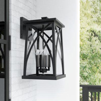 Grande lanterne murale d'extérieur 4 lumières l 12 "x H 20" en bronze huilé avec verre transparent