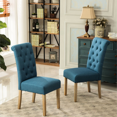 De 2 chaises de salle à manger bleues, en bois massif - classe et 2 chaises, look sur mesure