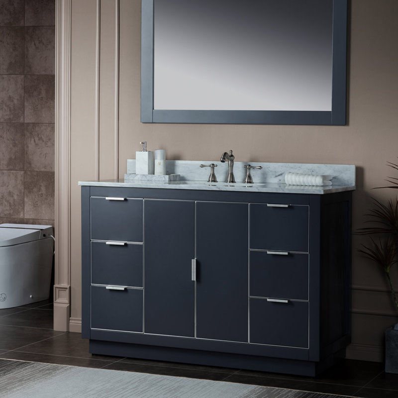 49'' Single Bathroom Vanity with Marble Top, Brushed Nickel, Gray