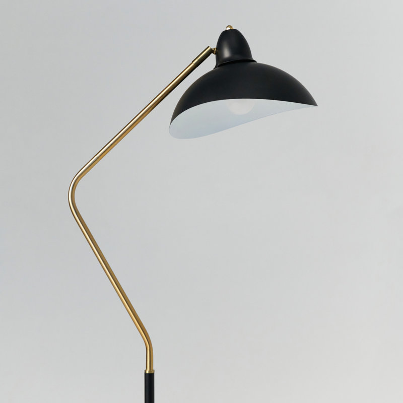Swoop 69 in. Modern LED Adjustable Floor Lamp with Black Metal Bowl Shade and Gold Accent, Bulb Included