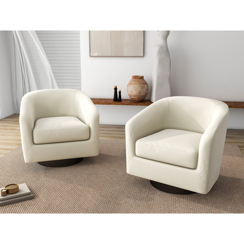 Bennett 73.1Cm Wide Swivel Barrel Chair, Beige Polyester Blend