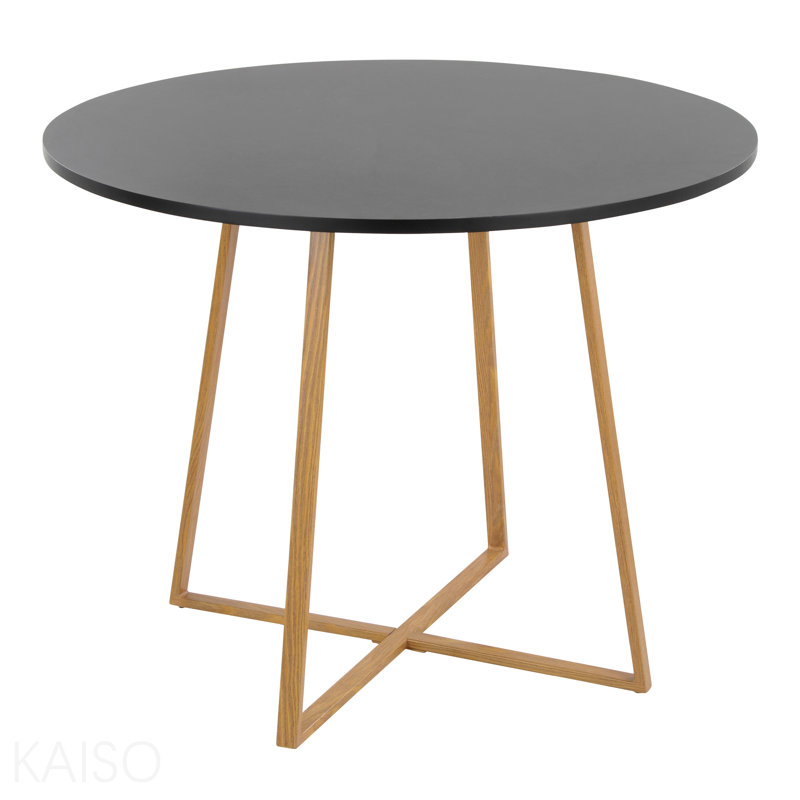 Table de salle à manger en bois naturel transfert et métal, MDF noir, Noir