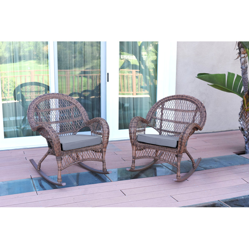 Chaise berçante en osier avec coussins Berchmans, Bleu acier, Miel