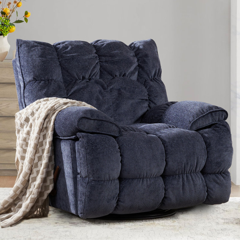 Fauteuil inclinable surdimensionné de 43,5 po Adyen, pivotant à 360 °, berçant à 30 °, Bleu, Manuel - levier / poignée