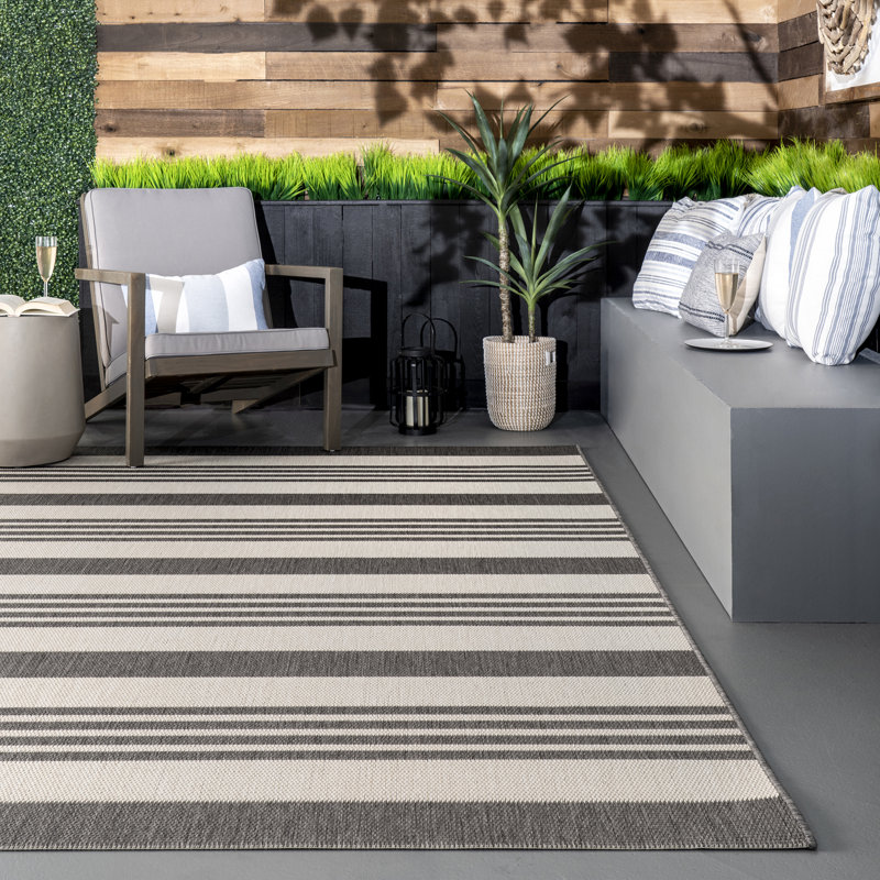 Altavista Striped Beige Indoor/Outdoor Rug, Square 8'