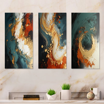 Tempête de pierre blanche, bleue et orange I - ensemble de 3 reproductions de peintures abstraites