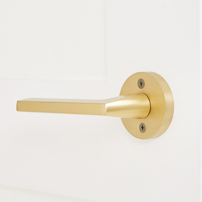 Poignée de porte champagne en laiton massif - or satiné, Fausse poignée simple