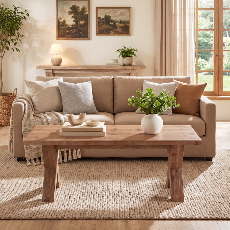 Table basse 47 "rectangulaire en bois massif avec pieds en forme de X pour le salon