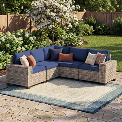 5-Person All-Weather PE Wicker Outdoor Sectional Sofa Set With Cushions And Wide Armrests