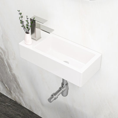 14.51"L X 7.07"W 3.61"H White Ceramic Wall Mounted Bathroom Sink, Rectangular, Stain-, Low Water Absorption, Acid Resistance, Modern Glamorous With Faucet Hole Sink - 14.51X7.07 Inch Stain ,