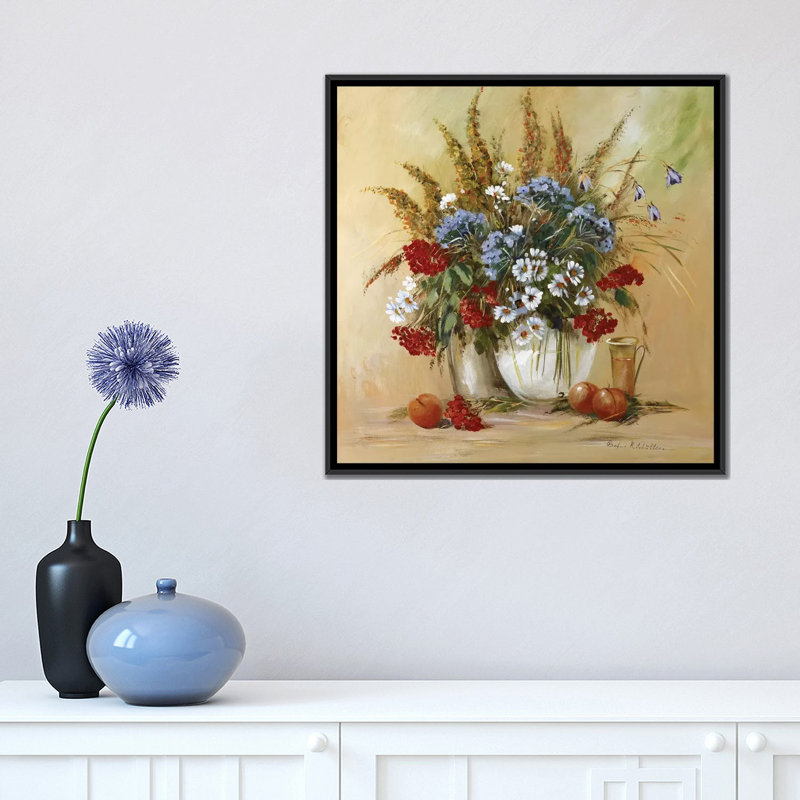 «Classico Flowers II», reproduction sur toile, H 18 po x l 18 po x P 1,5 po, Toile avec cadre noir, Pas de tapis