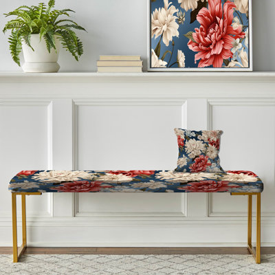 Motif floral rouge et blanc - Banc rembourré doré