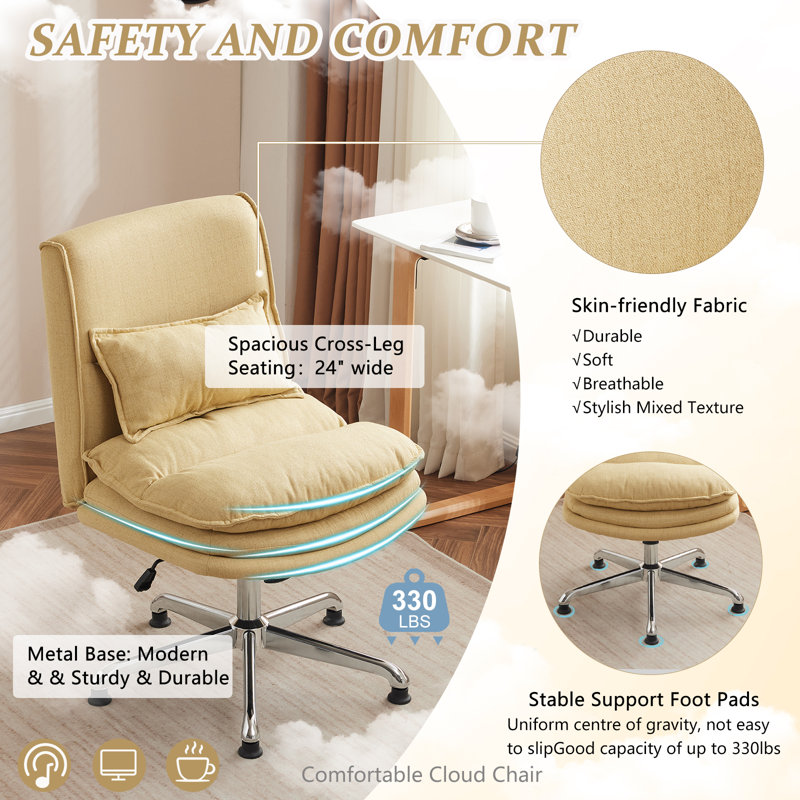 Chaise de bureau rembourrée sans accoudoirs sans roulettes, Yellow