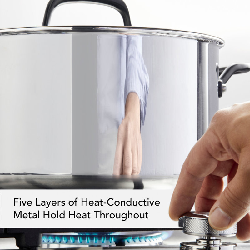 Kitchenaid 5-Ply Clad Stainless Steel Stockpot With Lid, 8-Quart, Polished Stainless Steel