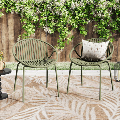 Patio Dining Chairs Stackable Chairs With Breathable Design Modern Simple Art Style (Set Of 2),Metal Legs+Plastic Backrest by George Oliver