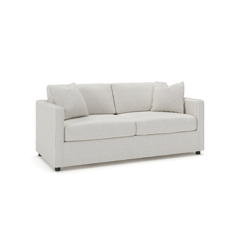 Godwin 75" Upholstered Sofa, Cruise Gray Striped