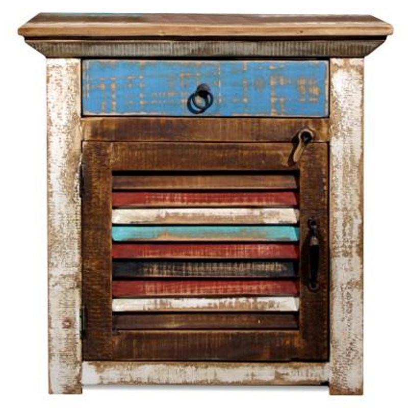 La Boca Distressed Solid Pine Wood End Table with Storage