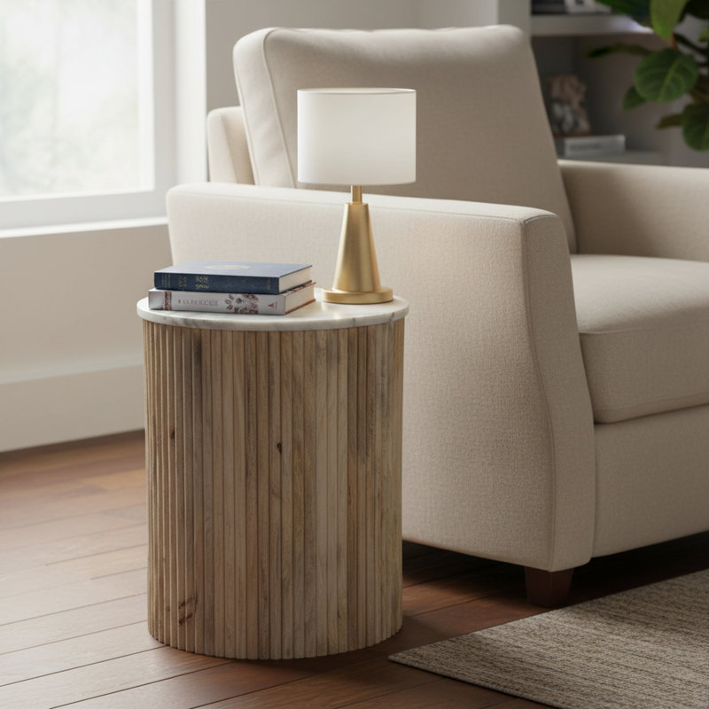 Marble and Mango Wood Accent Table