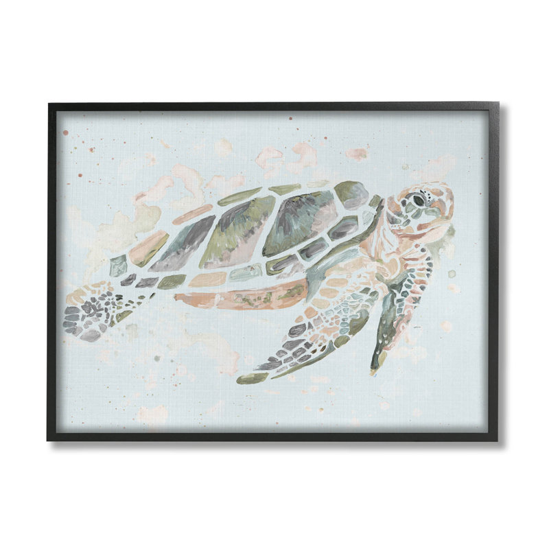 Tortue nageant sous l'eau, estampe numérique par Chelsea Goodrich, Giclée encadrée noir minuit, H 11 po x l 14 po x P 1,5 po