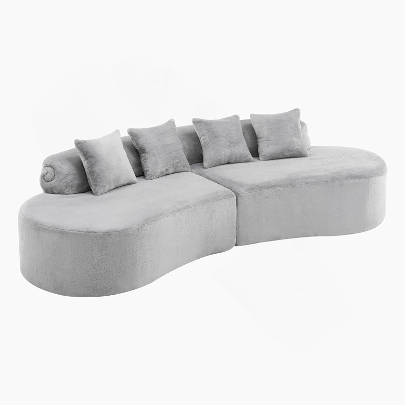 Canapé incurvé innovant et confortable en flanelle multicolore avec coussins, pour la détente et les rassemblements dans le salon