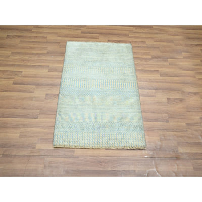 2 pi x 3 pi beige-bleu, ton sur ton, motif d'herbe moderne, noué à la main, laine avec touche de soie, luxuriant et moelleux, échantillon, tapis, tapis oriental