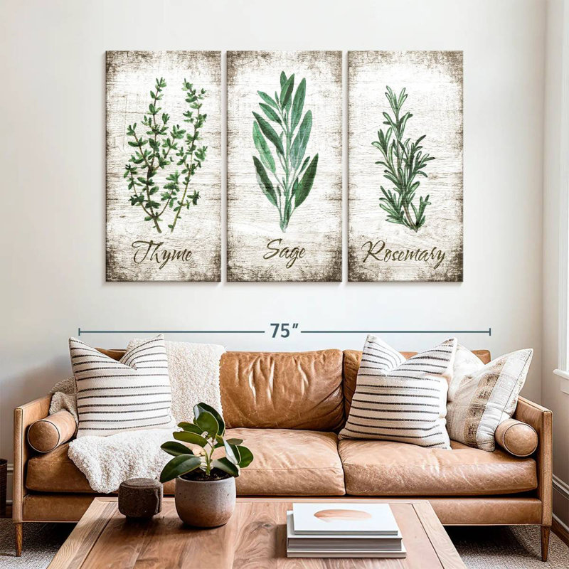 Tergel Thyme Sage Rosemary On Wood, 42" H x 65" W
