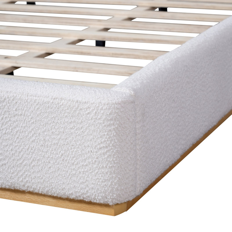 Plateforme rembourrée en tissu avec tête de lit à oreilles Boucle, Très grand lit