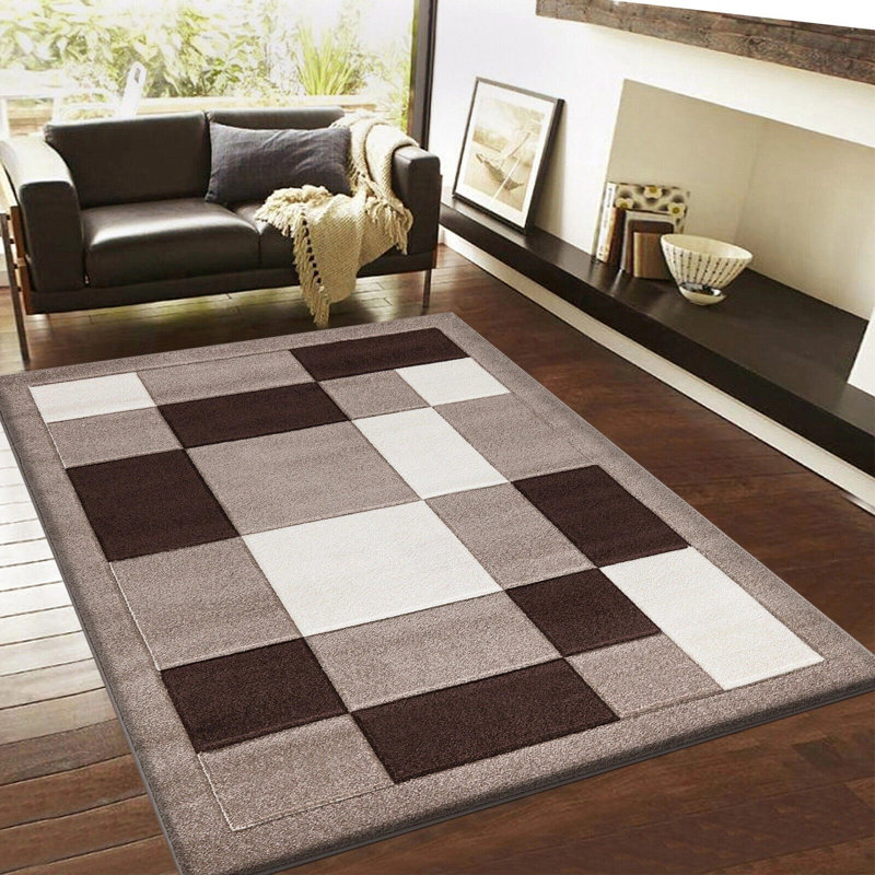 Havana Geometric Beige Brown Large Rugs – Modern Living Room Carpet, Bedroom & Hallway Runner | Soft, Non-Shedding, Stain Resistant Floor Mat