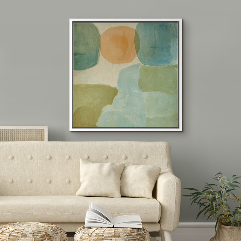Doux sauge, bleu, orange, forme abstraite, décoration murale pour le salon, H 24 po x l 24 po x P 1,5 po, Blanc