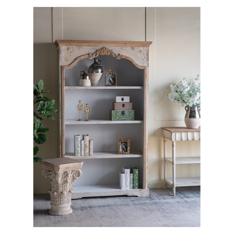 Bibliothèque à quatre niveaux en bois avec plateau arqué beige et blanc