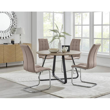 Furniture box novara black leg 120cm round glass dining table and 6 grey  milan black leg chairs £367.99