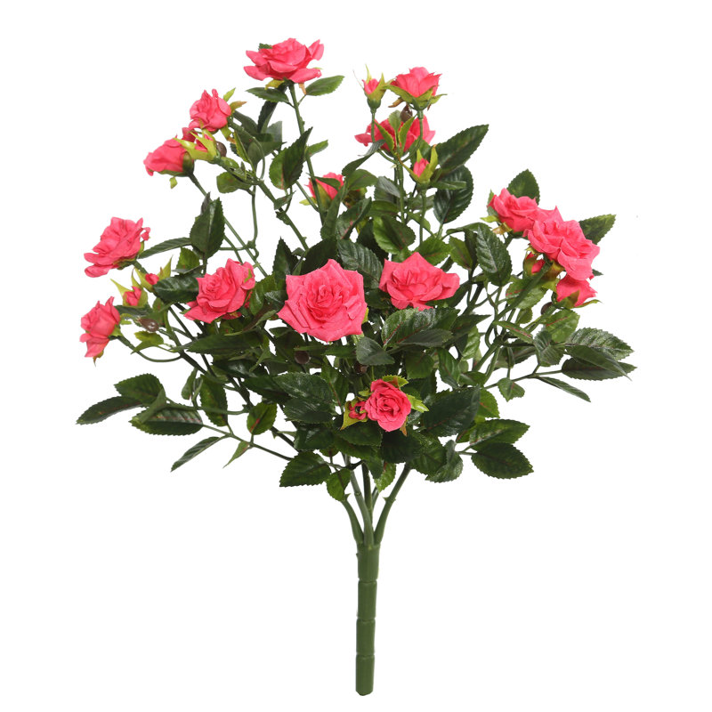 Artificial Mini Diamond Rose Bush, Hot Pink