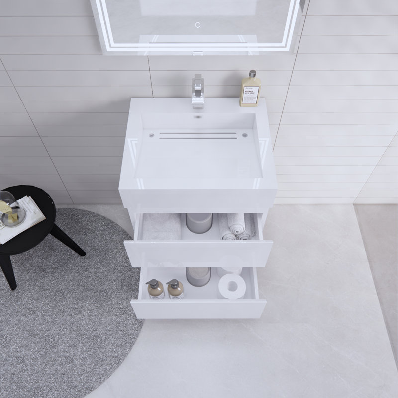 Babajide Bathroom Vanity with Acrylic Top, High Gloss White