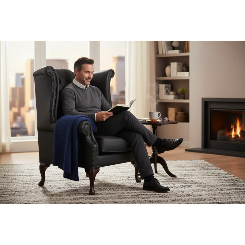 High Back Chesterfield Upholstered Wingback Chair, Shelly Black